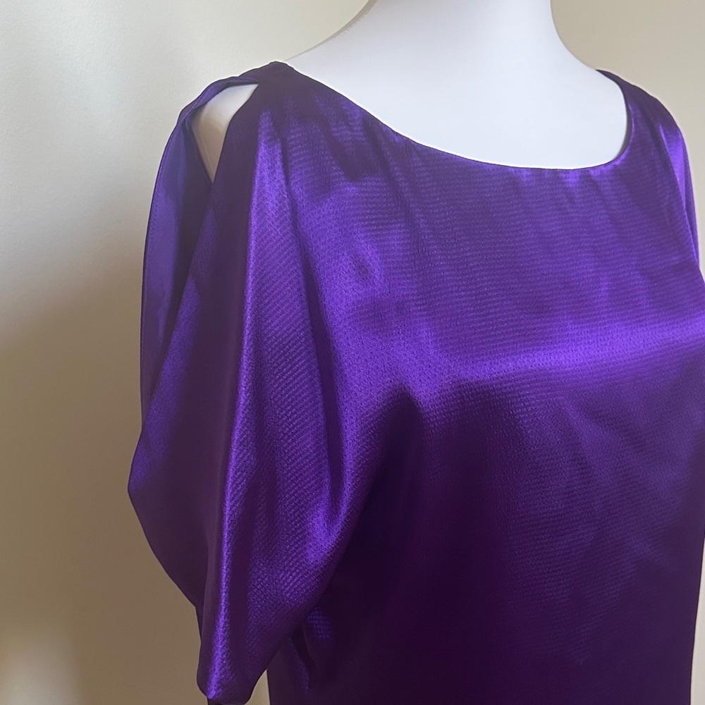 Aidan Mattox Purple Satin Dress- Open Shoulder Cocktail Party Dress Evening - Picture 5 of 5